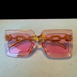 Womens Sunglasses Transparent Clear PINK Gold Stems in a Chain Link Design Large